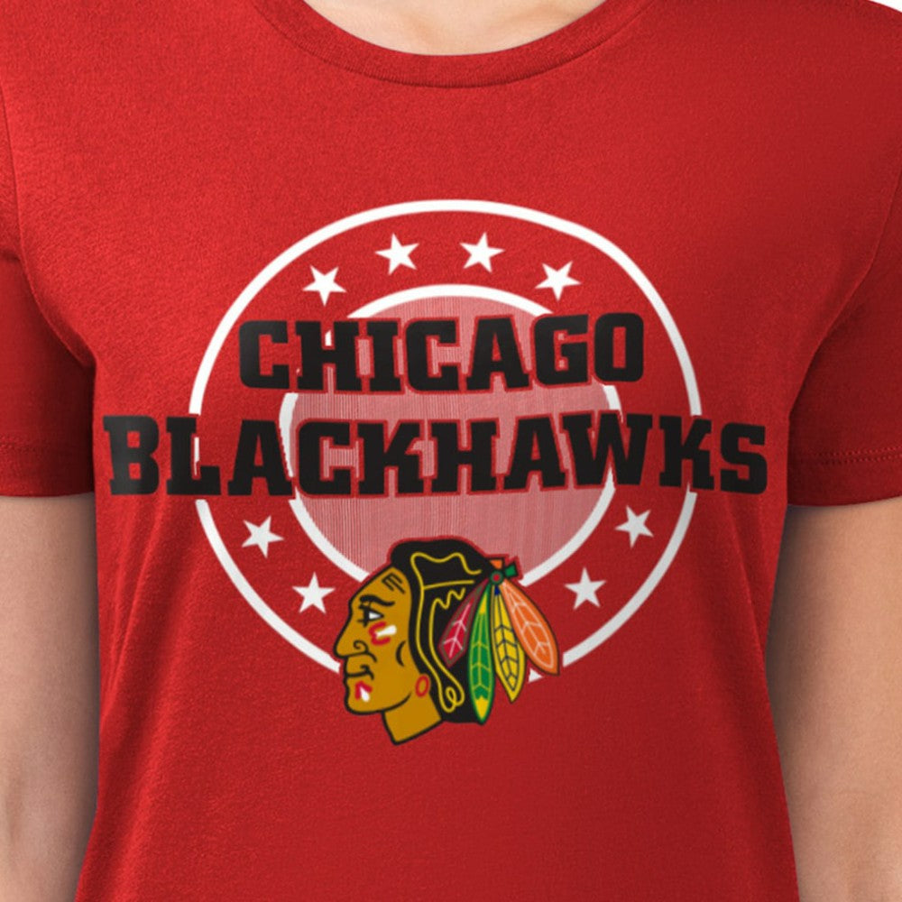 NHL Red Chicago Blackhawks G-III 4Her by Carl Banks Women's Super-Slim Lightweight Pinstripe Circle Graphic T-Shirt