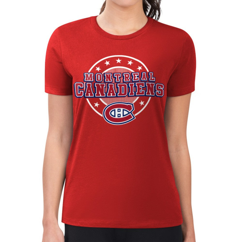 NHL Red Montreal Canadiens G-III 4Her by Carl Banks Women's Super-Slim Lightweight Pinstripe Circle Graphic T-Shirt
