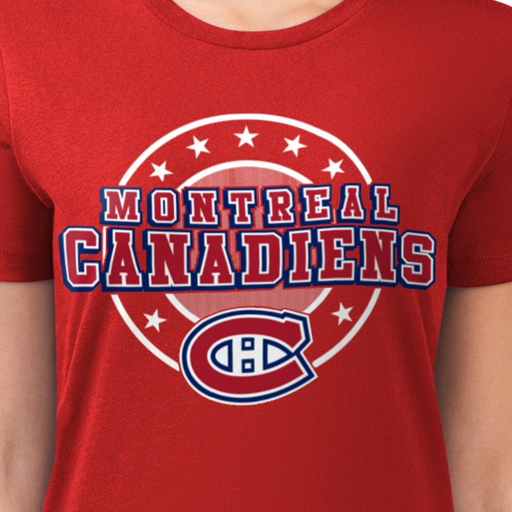 NHL Red Montreal Canadiens G-III 4Her by Carl Banks Women's Super-Slim Lightweight Pinstripe Circle Graphic T-Shirt