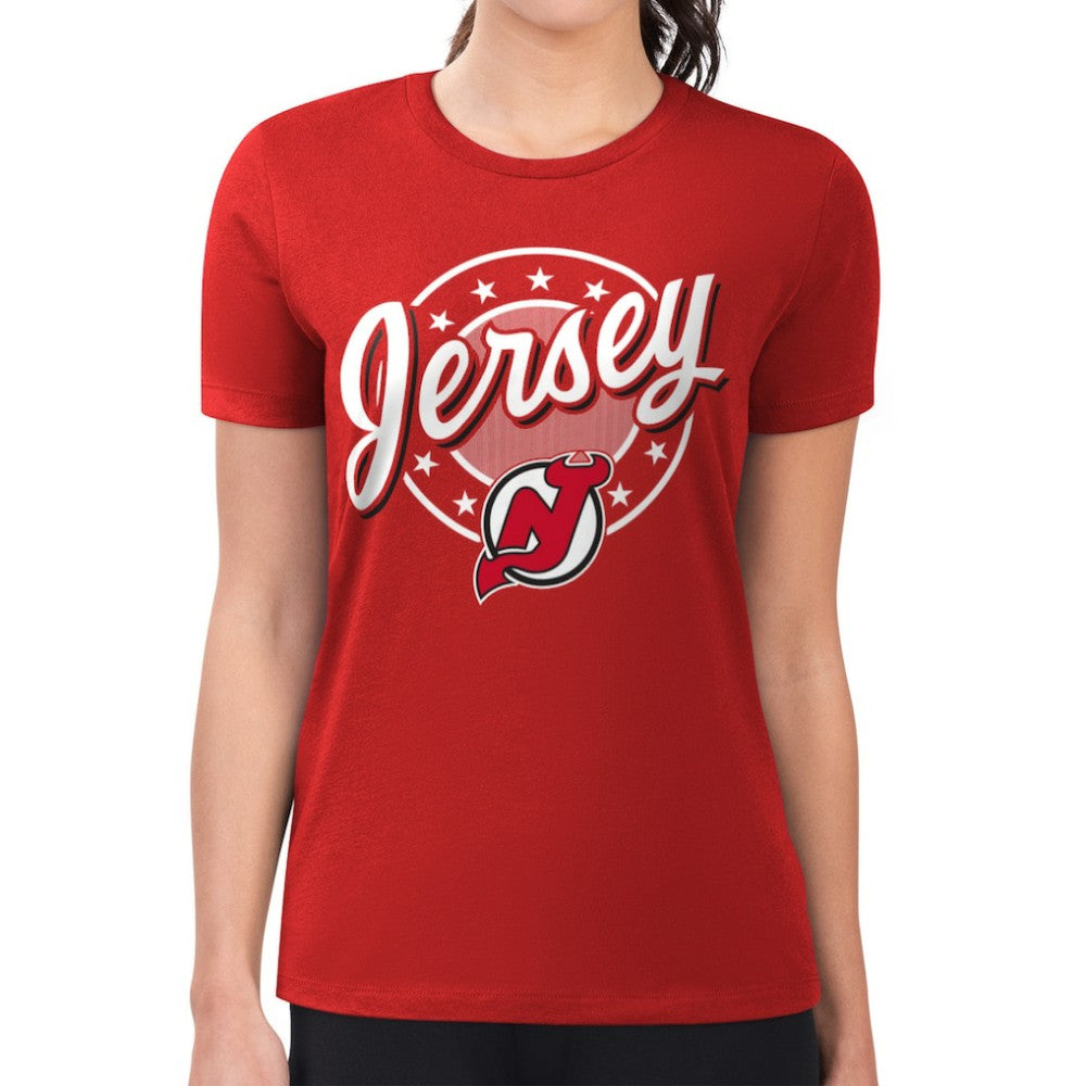 NHL Red New Jersey Devils G-III 4Her by Carl Banks Women's Super-Slim Lightweight Pinstripe Circle Graphic T-Shirt