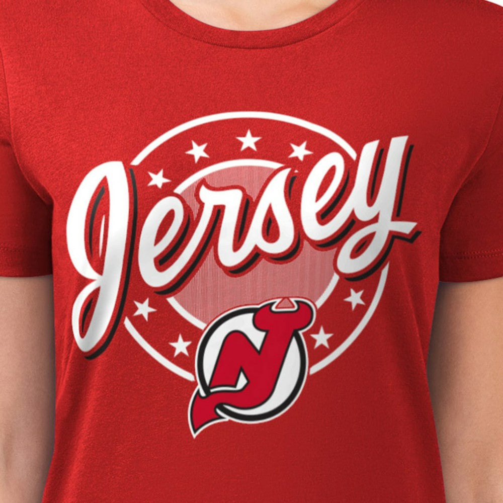 NHL Red New Jersey Devils G-III 4Her by Carl Banks Women's Super-Slim Lightweight Pinstripe Circle Graphic T-Shirt