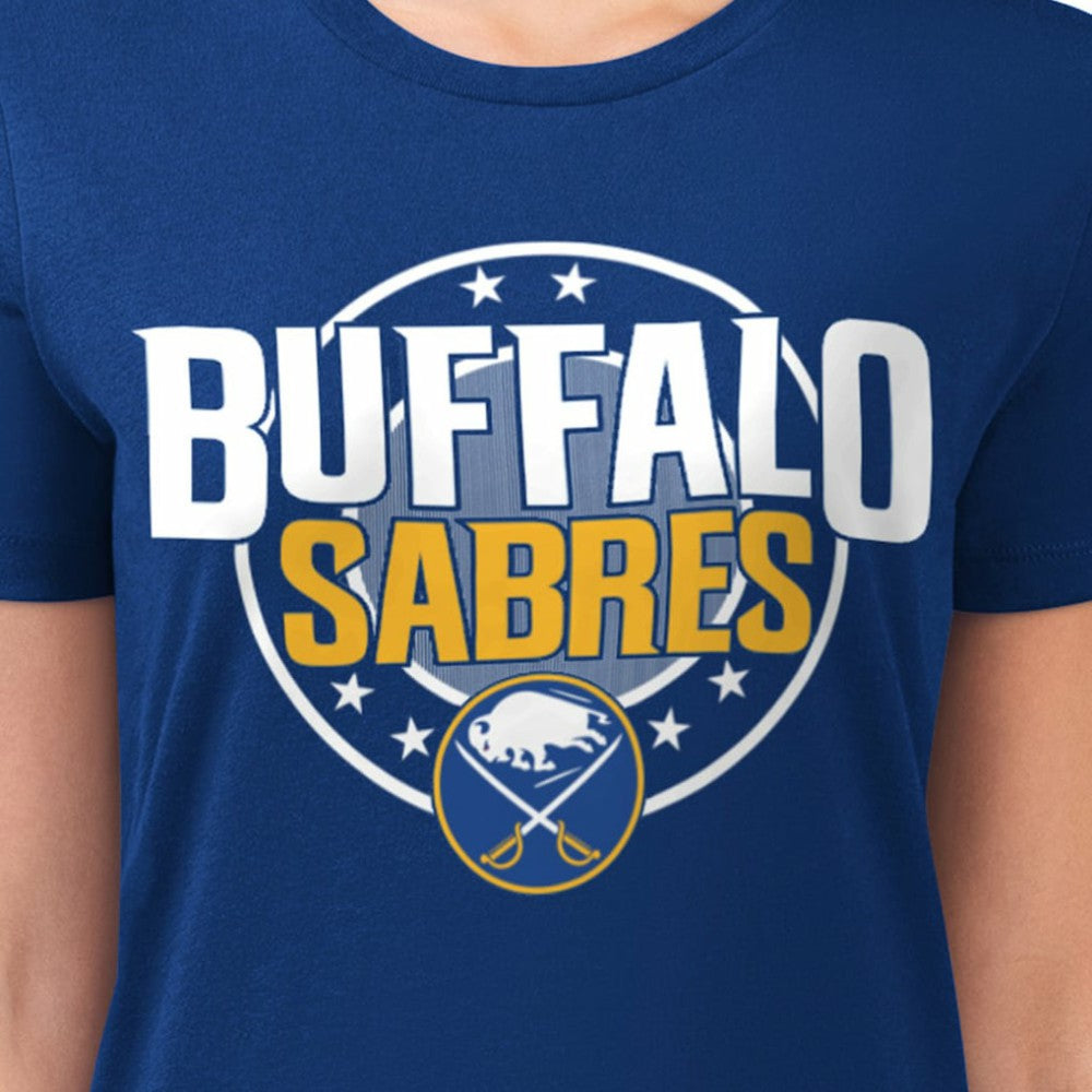 NHL Royal Buffalo Sabres G-III 4Her by Carl Banks Women's Super-Slim Lightweight Pinstripe Circle Graphic T-Shirt