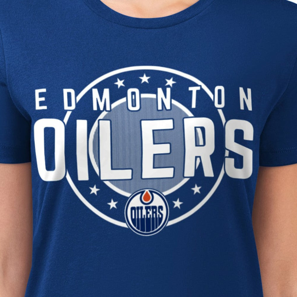 NHL Royal Edmonton Oilers G-III 4Her by Carl Banks Women's Super-Slim Lightweight Pinstripe Circle Graphic T-Shirt