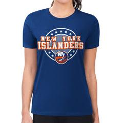 NHL Royal New York Islanders G-III 4Her by Carl Banks Women's Super-Slim Lightweight Pinstripe Circle Graphic T-Shirt