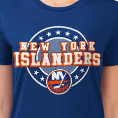 NHL Royal New York Islanders G-III 4Her by Carl Banks Women's Super-Slim Lightweight Pinstripe Circle Graphic T-Shirt