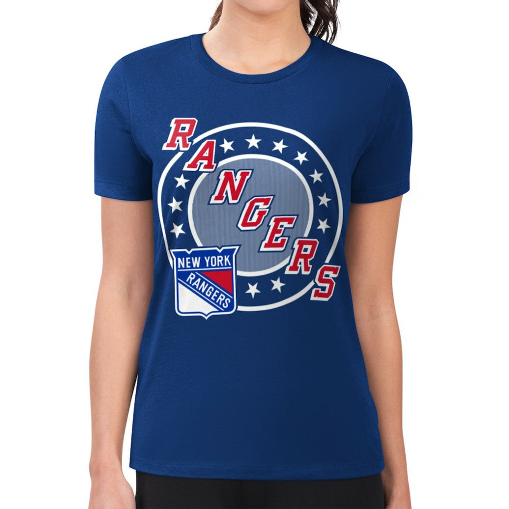 NHL Royal New York Rangers G-III 4Her by Carl Banks Women's Super-Slim Lightweight Pinstripe Circle Graphic T-Shirt