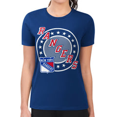 NHL Royal New York Rangers G-III 4Her by Carl Banks Women's Super-Slim Lightweight Pinstripe Circle Graphic T-Shirt