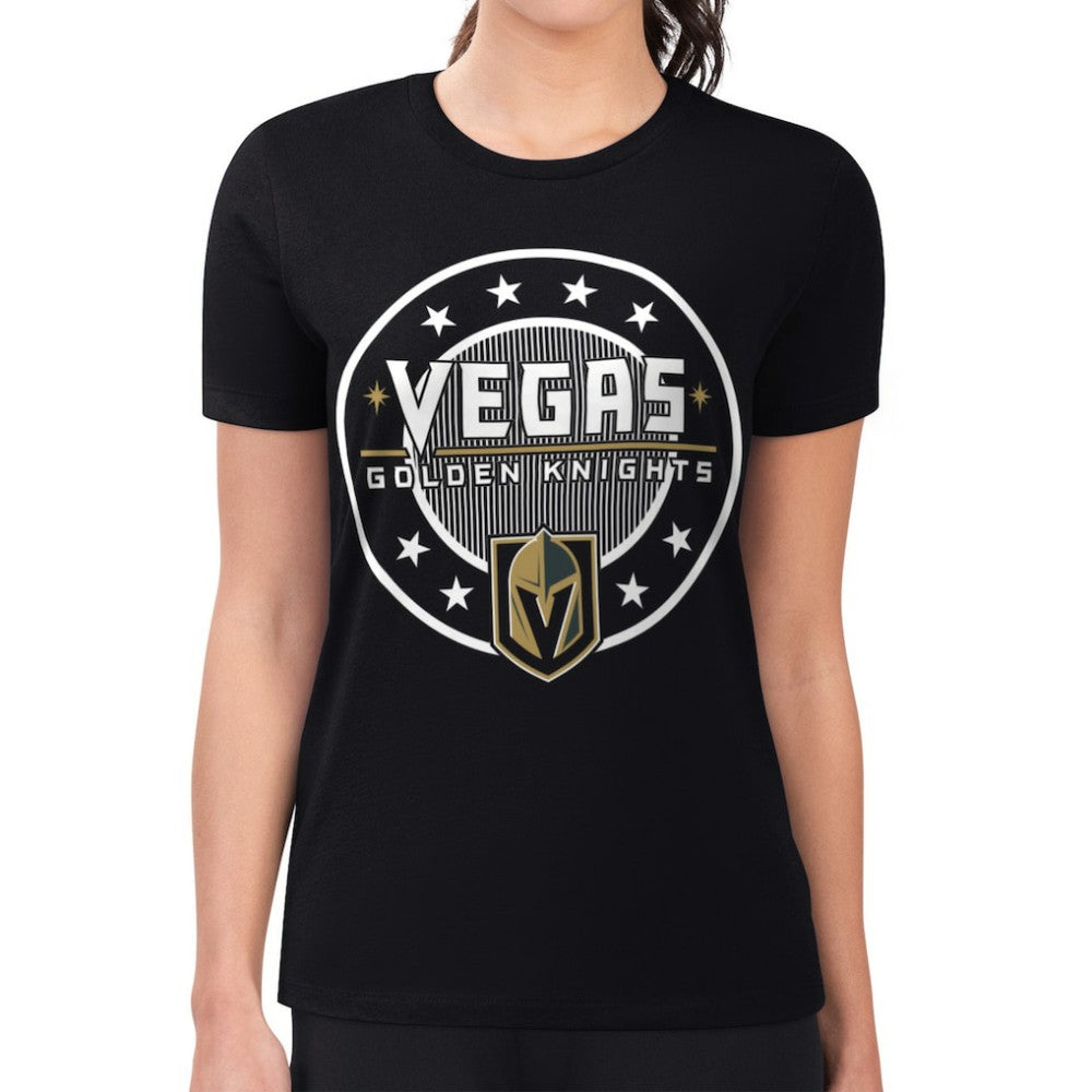 NHL Black Vegas Golden Knights G-III 4Her by Carl Banks Women's Super-Slim Lightweight Pinstripe Circle Graphic T-Shirt