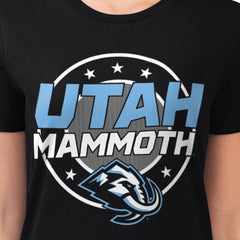 NHL Black Utah Mammoth G-III 4Her by Carl Banks Women's Super-Slim Lightweight Pinstripe Circle Graphic T-Shirt
