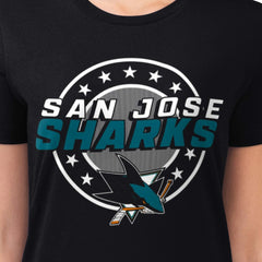 NHL Black San Jose Sharks G-III 4Her by Carl Banks Women's Super-Slim Lightweight Pinstripe Circle Graphic T-Shirt
