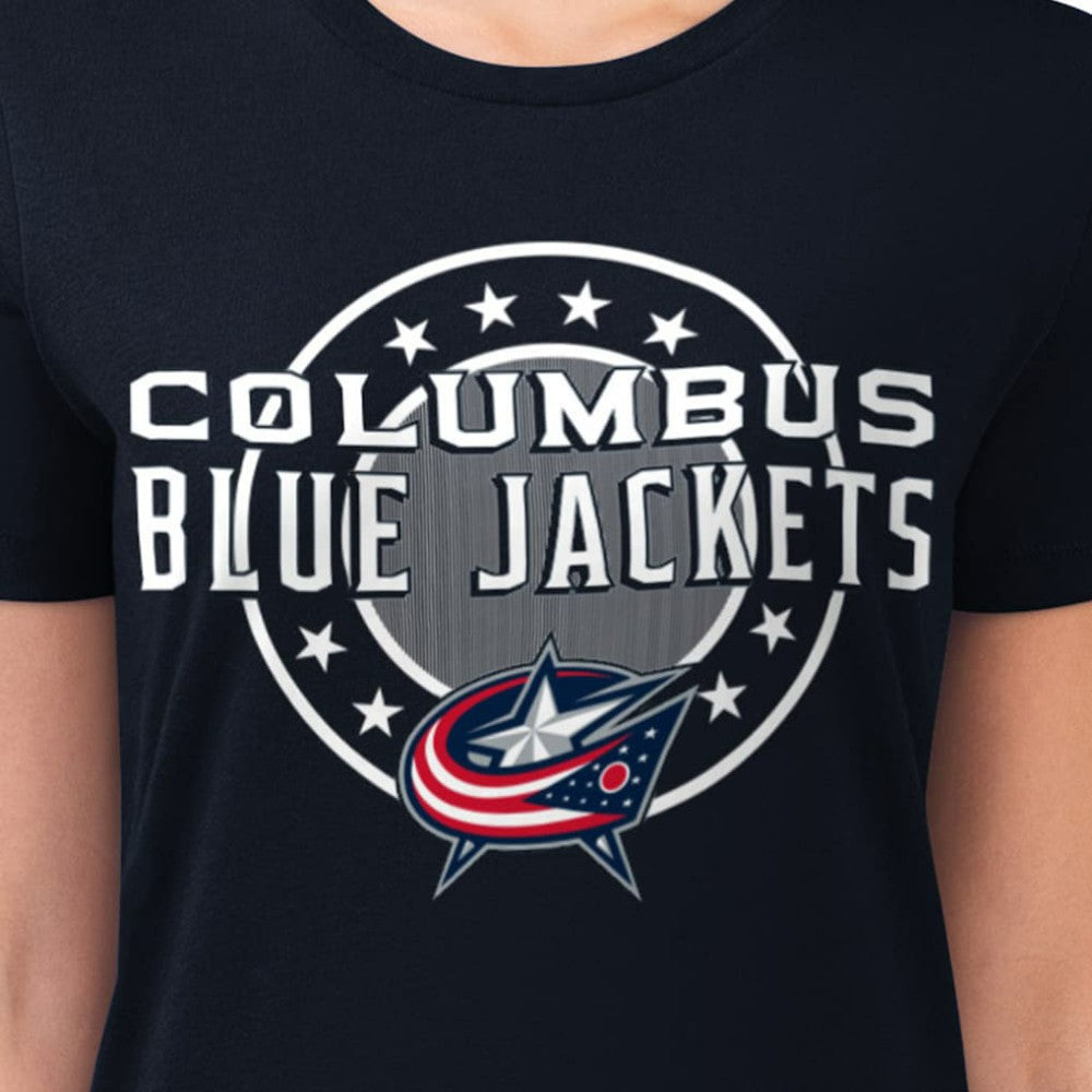 NHL Navy Columbus Blue Jackets G-III 4Her by Carl Banks Women's Super-Slim Lightweight Pinstripe Circle Graphic T-Shirt