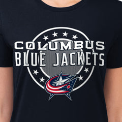 NHL Navy Columbus Blue Jackets G-III 4Her by Carl Banks Women's Super-Slim Lightweight Pinstripe Circle Graphic T-Shirt