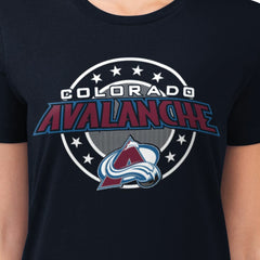 NHL Navy Colorado Avalanche G-III 4Her by Carl Banks Women's Super-Slim Lightweight Pinstripe Circle Graphic T-Shirt