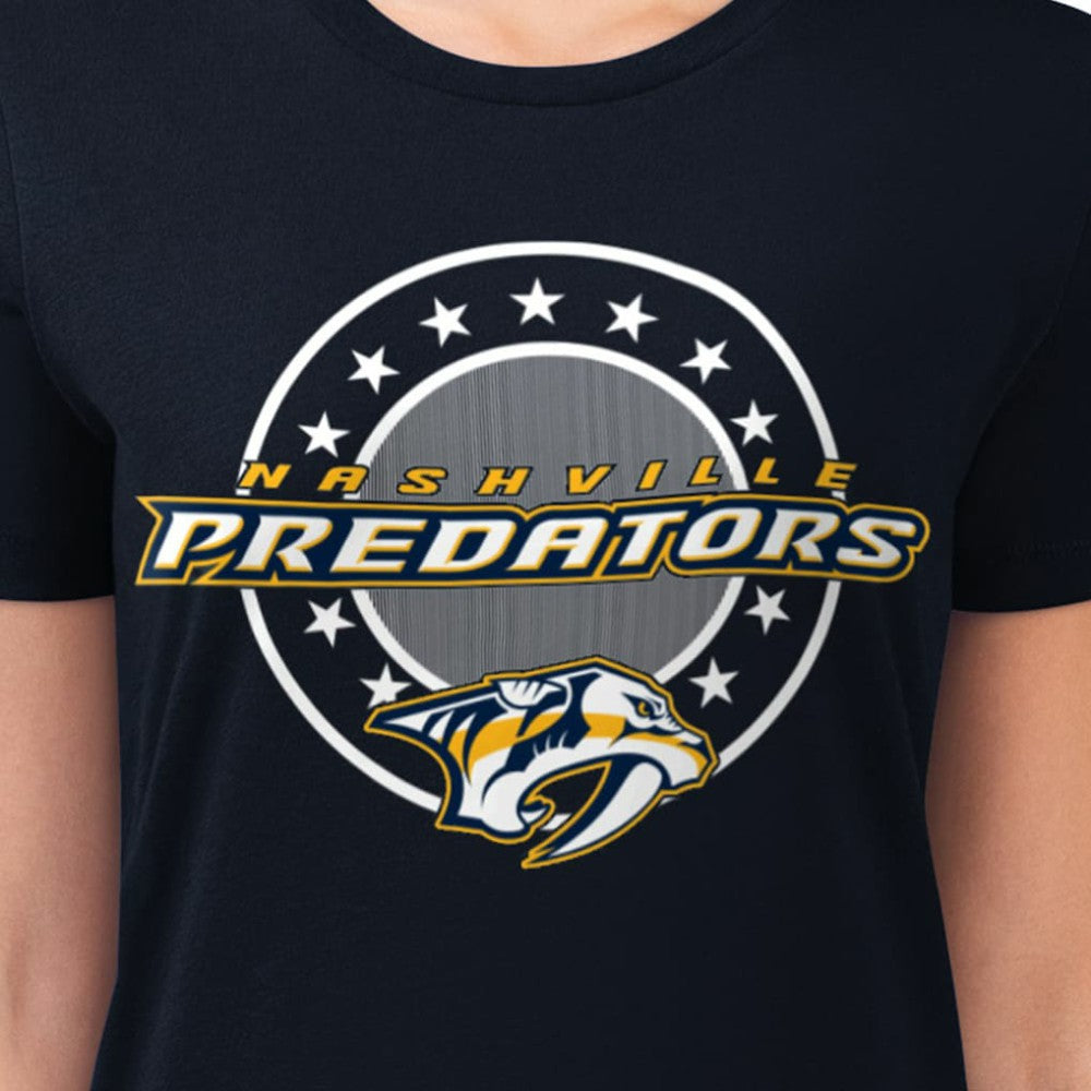 NHL Navy Nashville Predators G-III 4Her by Carl Banks Women's Super-Slim Lightweight Pinstripe Circle Graphic T-Shirt