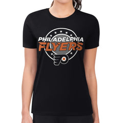 NHL Black Philadelphia Flyers G-III 4Her by Carl Banks Women's Super-Slim Lightweight Pinstripe Circle Graphic T-Shirt