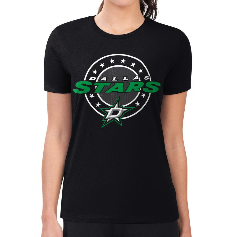 NHL Black Dallas Stars G-III 4Her by Carl Banks Women's Super-Slim Lightweight Pinstripe Circle Graphic T-Shirt