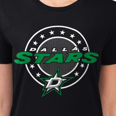 NHL Black Dallas Stars G-III 4Her by Carl Banks Women's Super-Slim Lightweight Pinstripe Circle Graphic T-Shirt