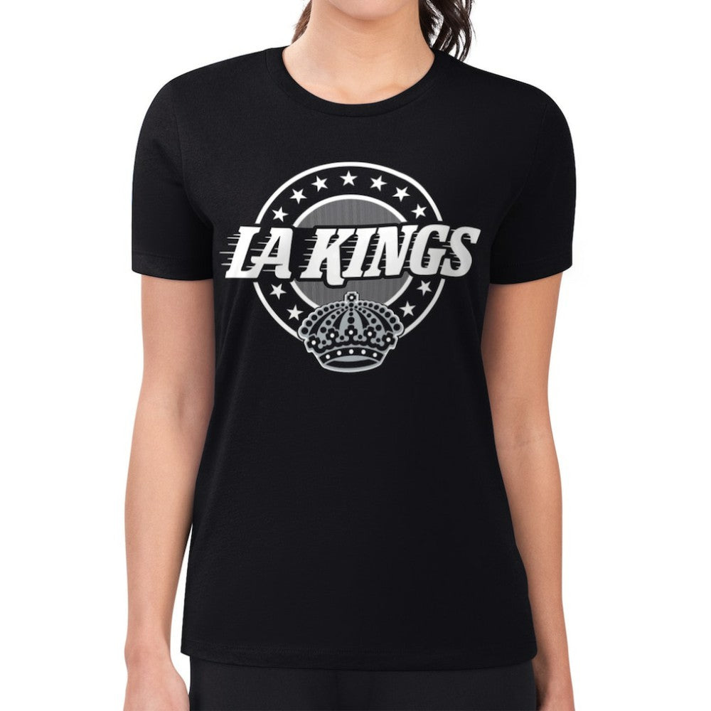 NHL Black Los Angeles Kings G-III 4Her by Carl Banks Women's Super-Slim Lightweight Pinstripe Circle Graphic T-Shirt