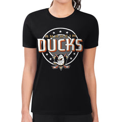 NHL Black Anaheim Ducks G-III 4Her by Carl Banks Women's Super-Slim Lightweight Pinstripe Circle Graphic T-Shirt