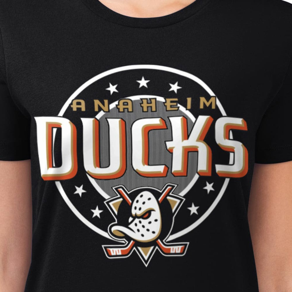 NHL Black Anaheim Ducks G-III 4Her by Carl Banks Women's Super-Slim Lightweight Pinstripe Circle Graphic T-Shirt