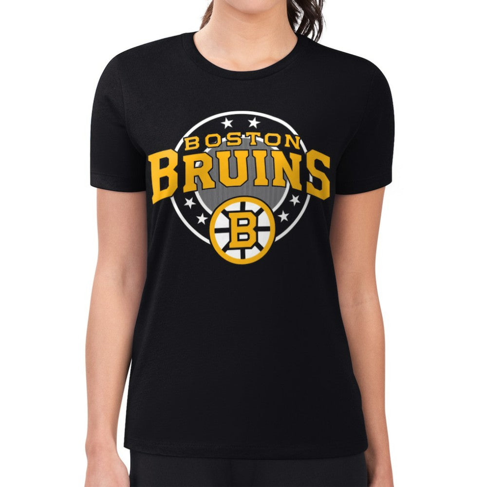 NHL Black Boston Bruins G-III 4Her by Carl Banks Women's Super-Slim Lightweight Pinstripe Circle Graphic T-Shirt