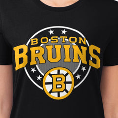 NHL Black Boston Bruins G-III 4Her by Carl Banks Women's Super-Slim Lightweight Pinstripe Circle Graphic T-Shirt