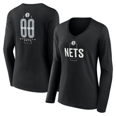 NBA Brooklyn Nets Women's Center Court Name & Number Custom Long Sleeve V-Neck T-Shirt