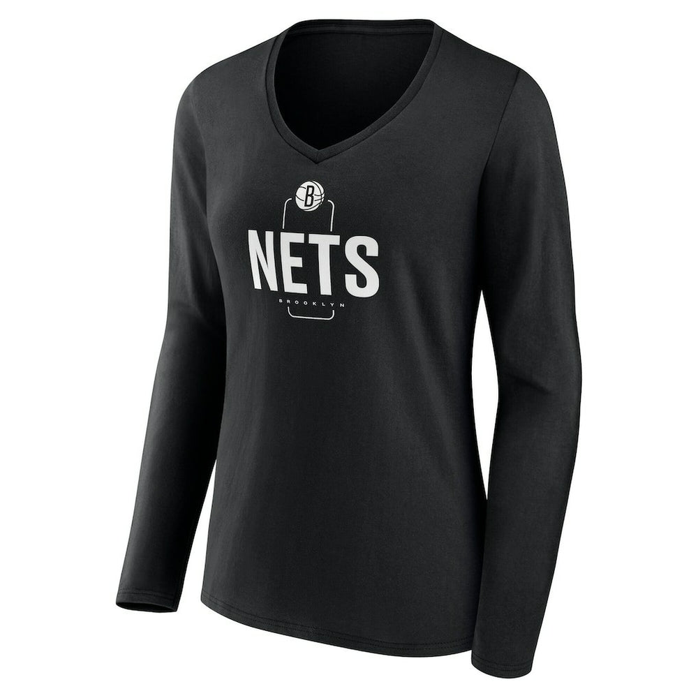 NBA Brooklyn Nets Women's Center Court Name & Number Custom Long Sleeve V-Neck T-Shirt
