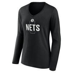 NBA Brooklyn Nets Women's Center Court Name & Number Custom Long Sleeve V-Neck T-Shirt