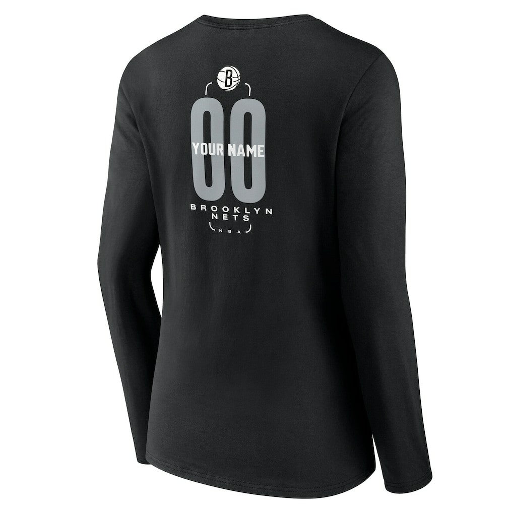 NBA Brooklyn Nets Women's Center Court Name & Number Custom Long Sleeve V-Neck T-Shirt