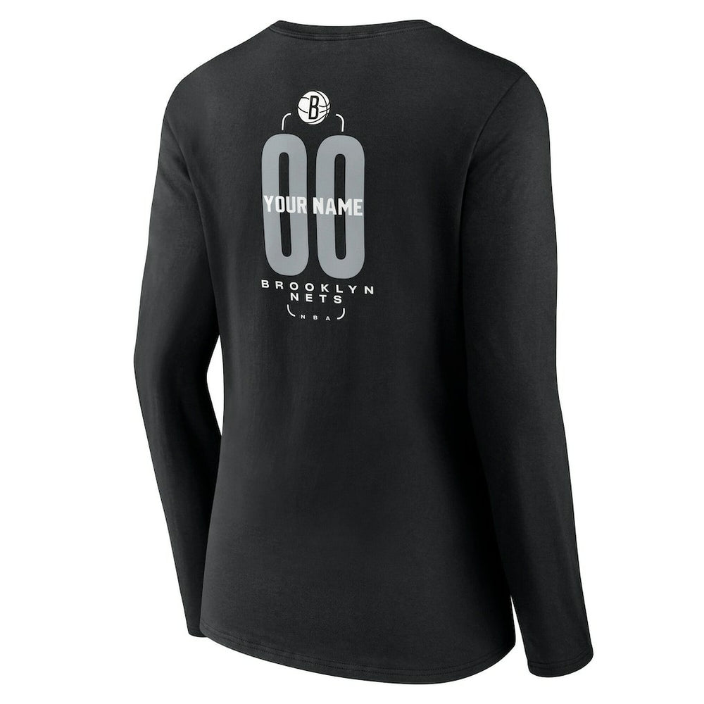 NBA Brooklyn Nets Women's Center Court Name & Number Custom Long Sleeve V-Neck T-Shirt