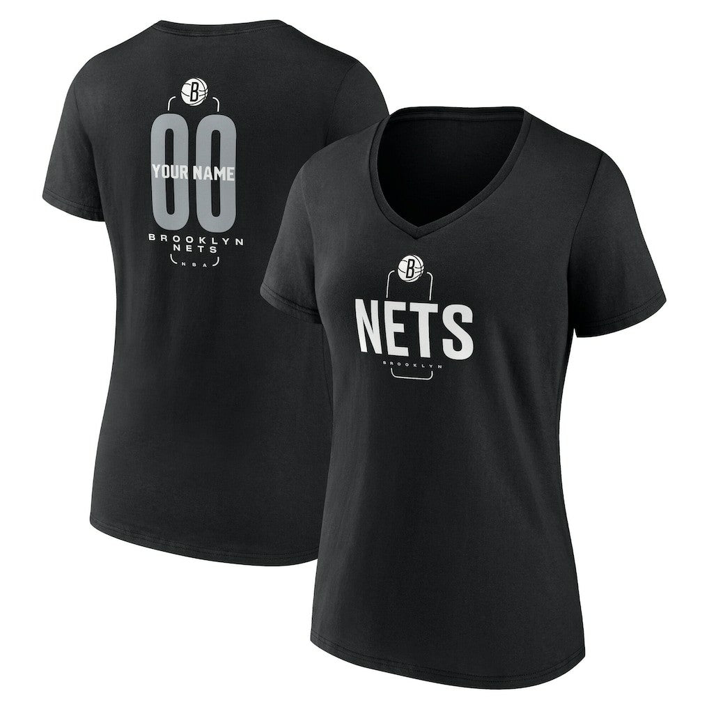 NBA Brooklyn Nets Women's Center Court Name & Number Custom V-Neck T-Shirt