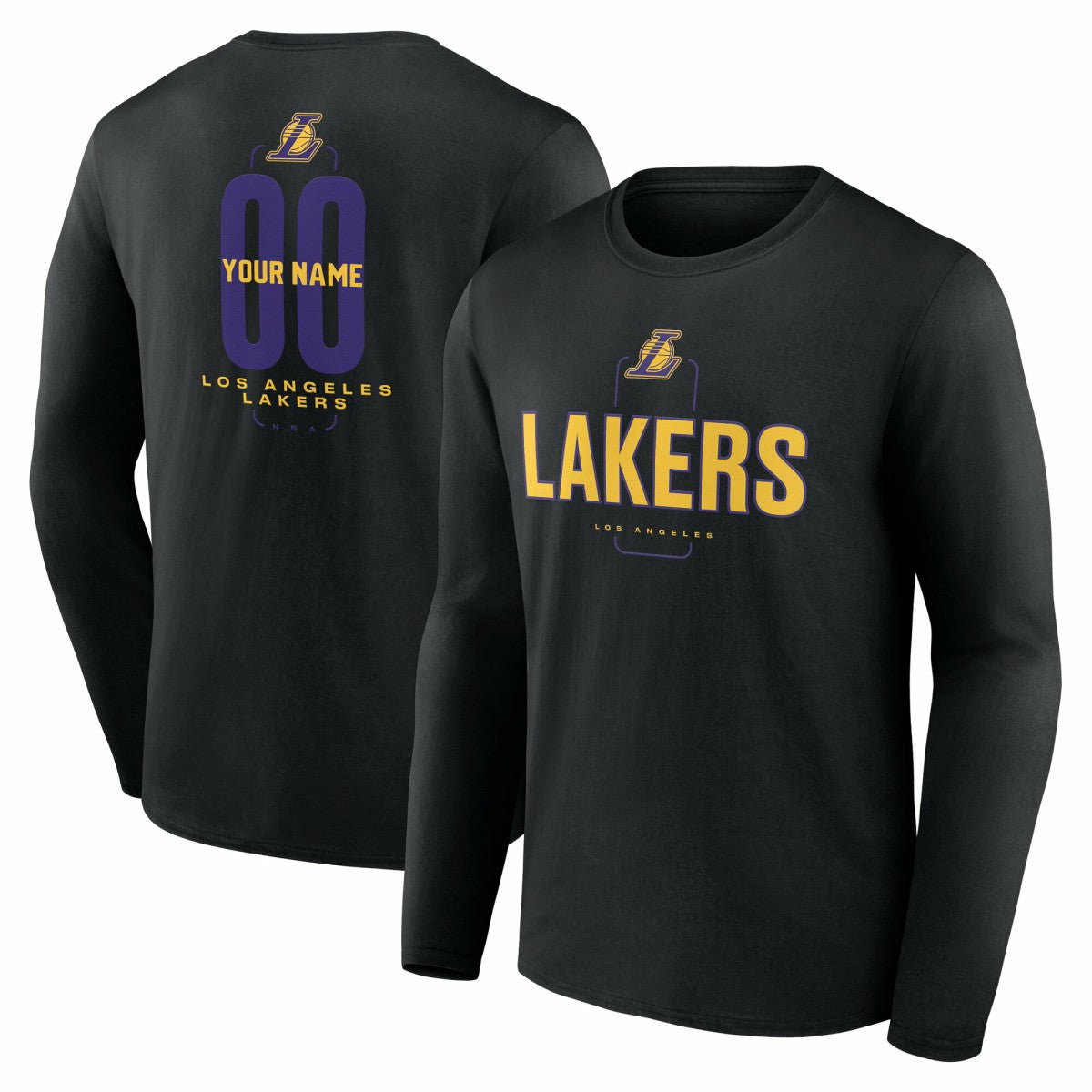NBA Los Angeles Lakers Center Court Name & Number Custom Long Sleeve T-Shirt