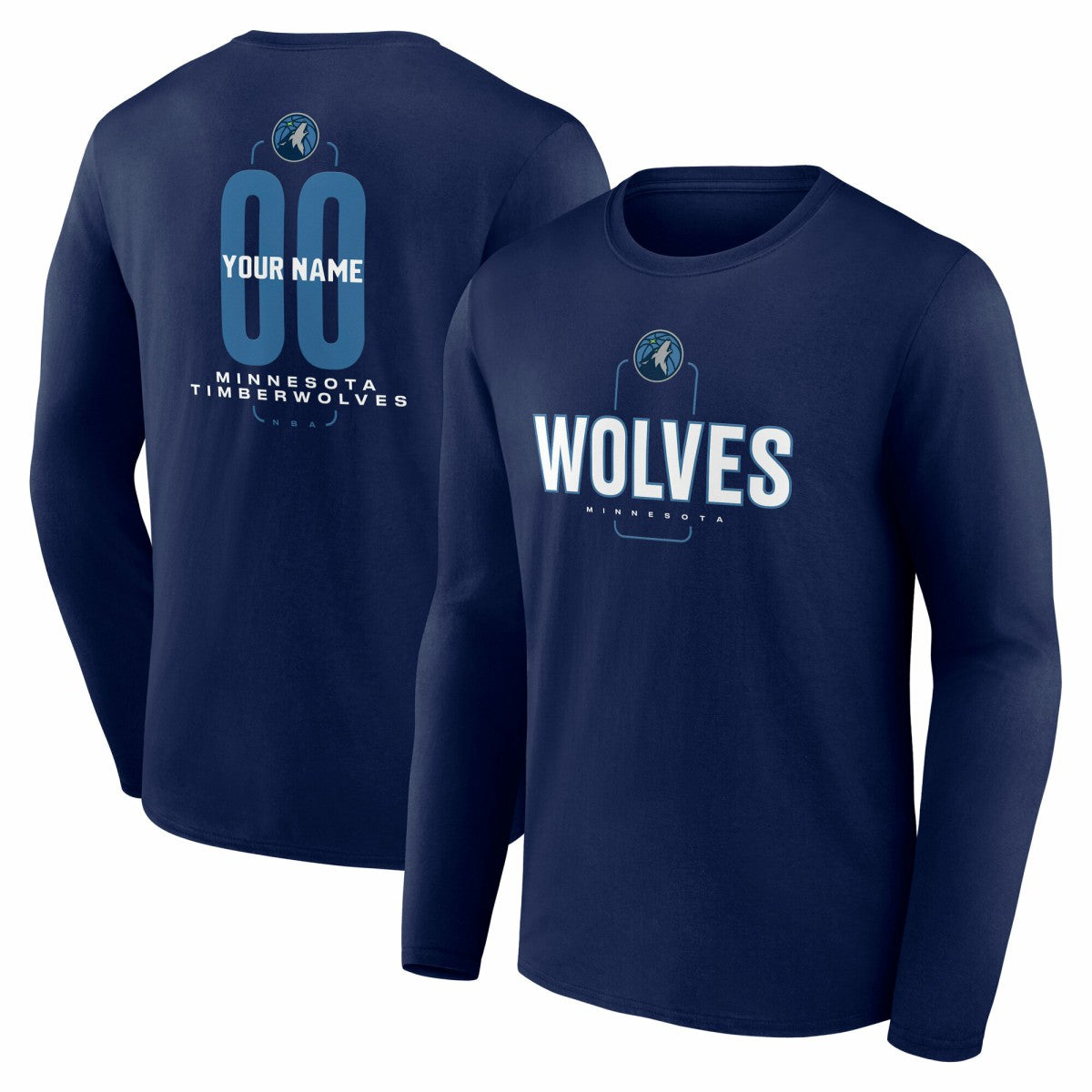 NBA Minnesota Timberwolves Center Court Name & Number Custom Long Sleeve T-Shirt