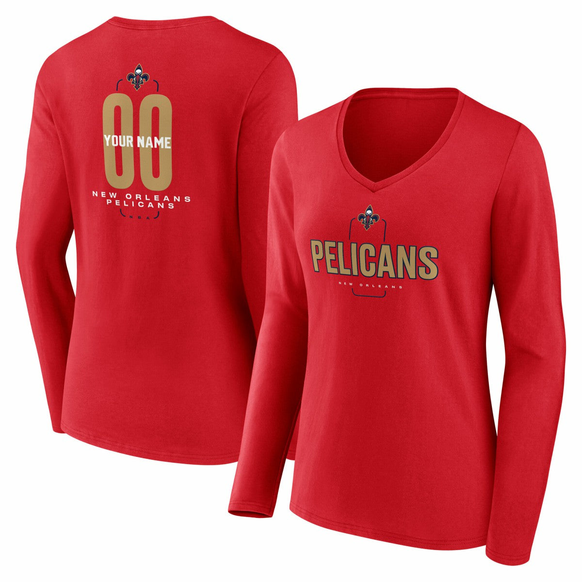 NBA New Orleans Pelicans Women's Center Court Name & Number Custom Long Sleeve V-Neck T-Shirt