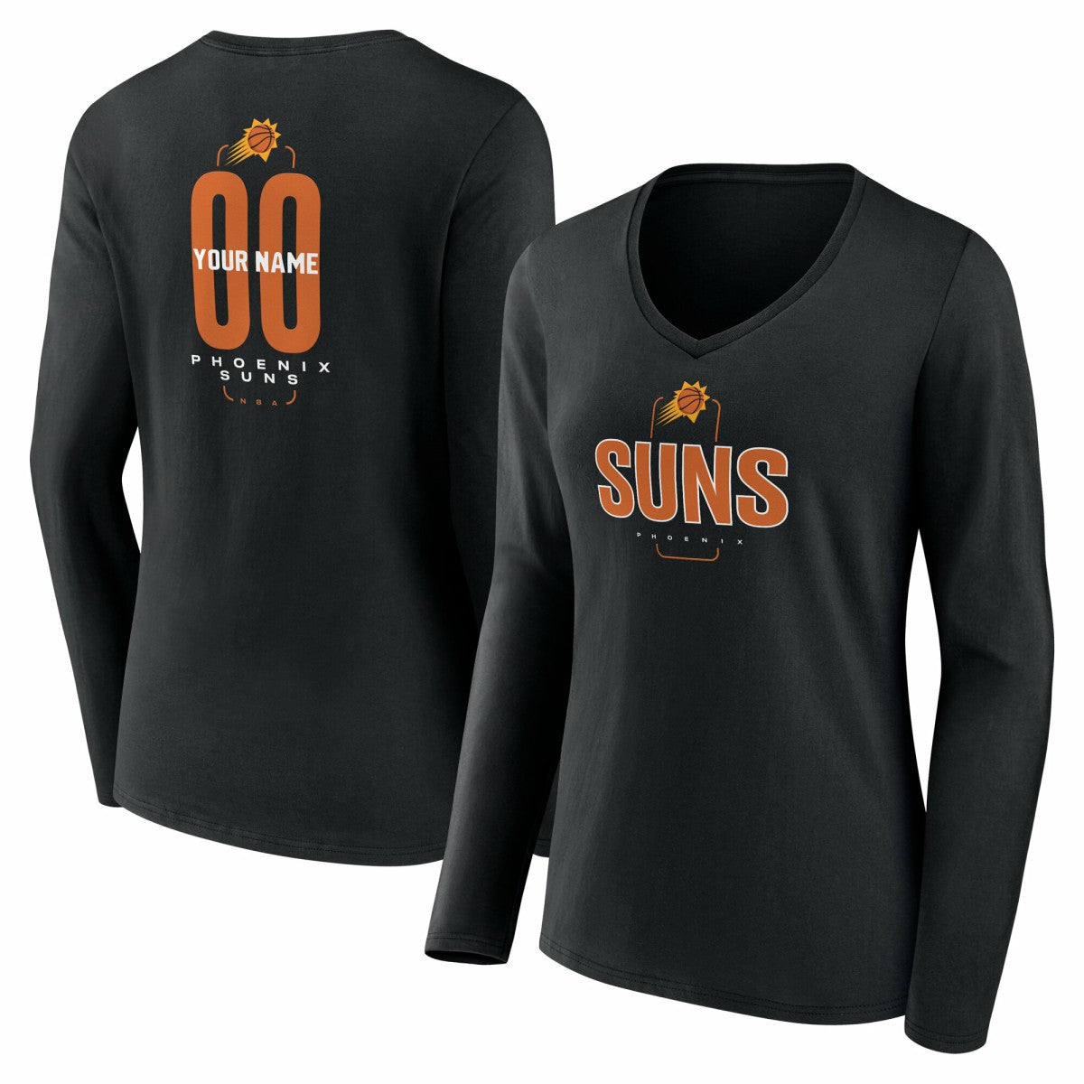 NBA Phoenix Suns Women's Center Court Name & Number Custom Long Sleeve V-Neck T-Shirt