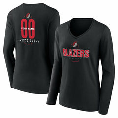 NBA Portland Trail Blazers Women's Center Court Name & Number Custom Long Sleeve V-Neck T-Shirt