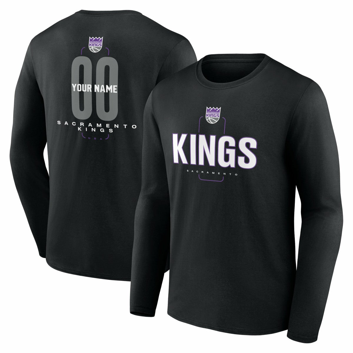 NBA Sacramento Kings Center Court Name & Number Custom Long Sleeve T-Shirt