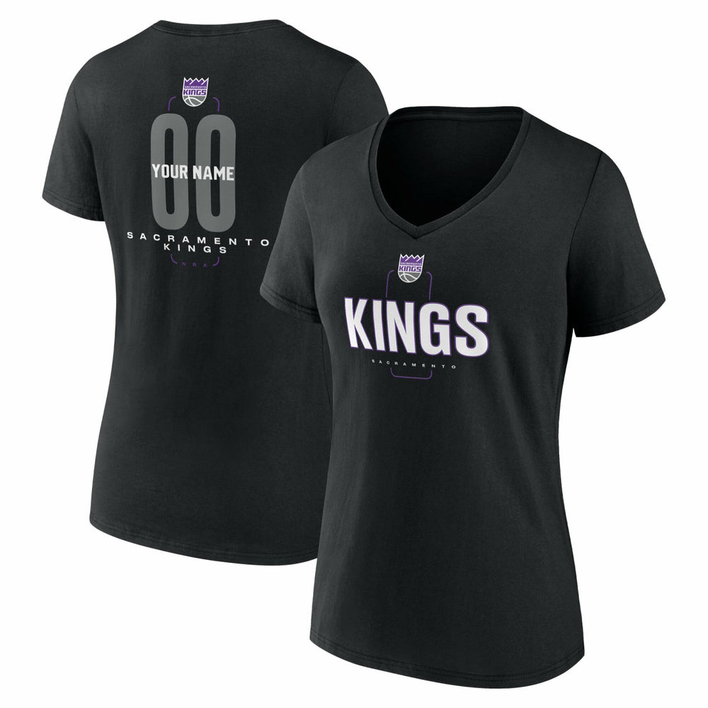 NBA Sacramento Kings Women's Center Court Name & Number Custom V-Neck T-Shirt