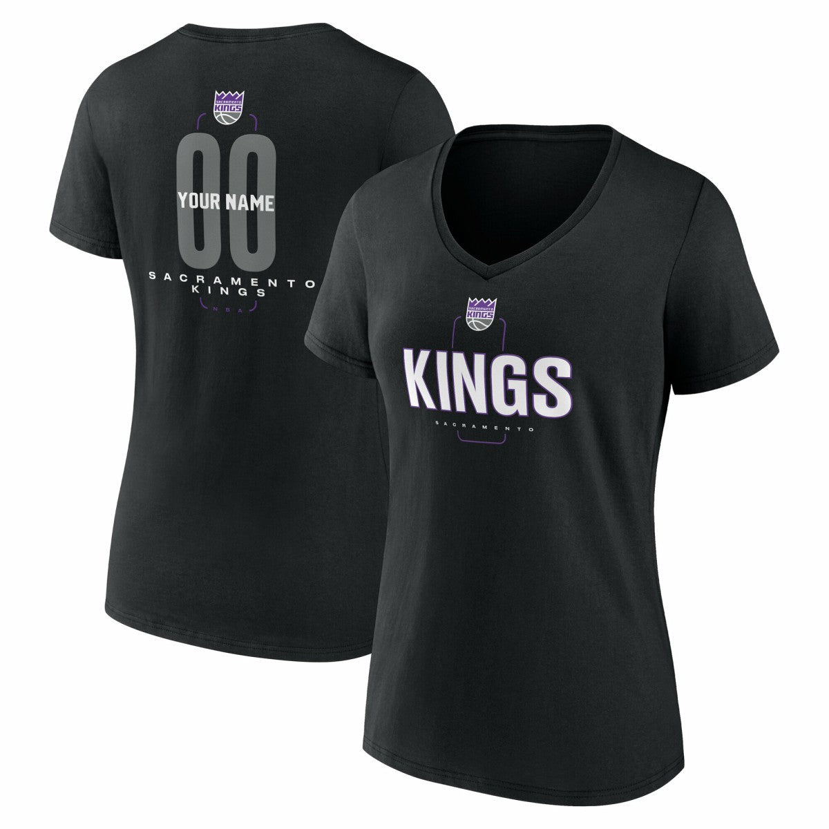 NBA Sacramento Kings Women's Center Court Name & Number Custom V-Neck T-Shirt