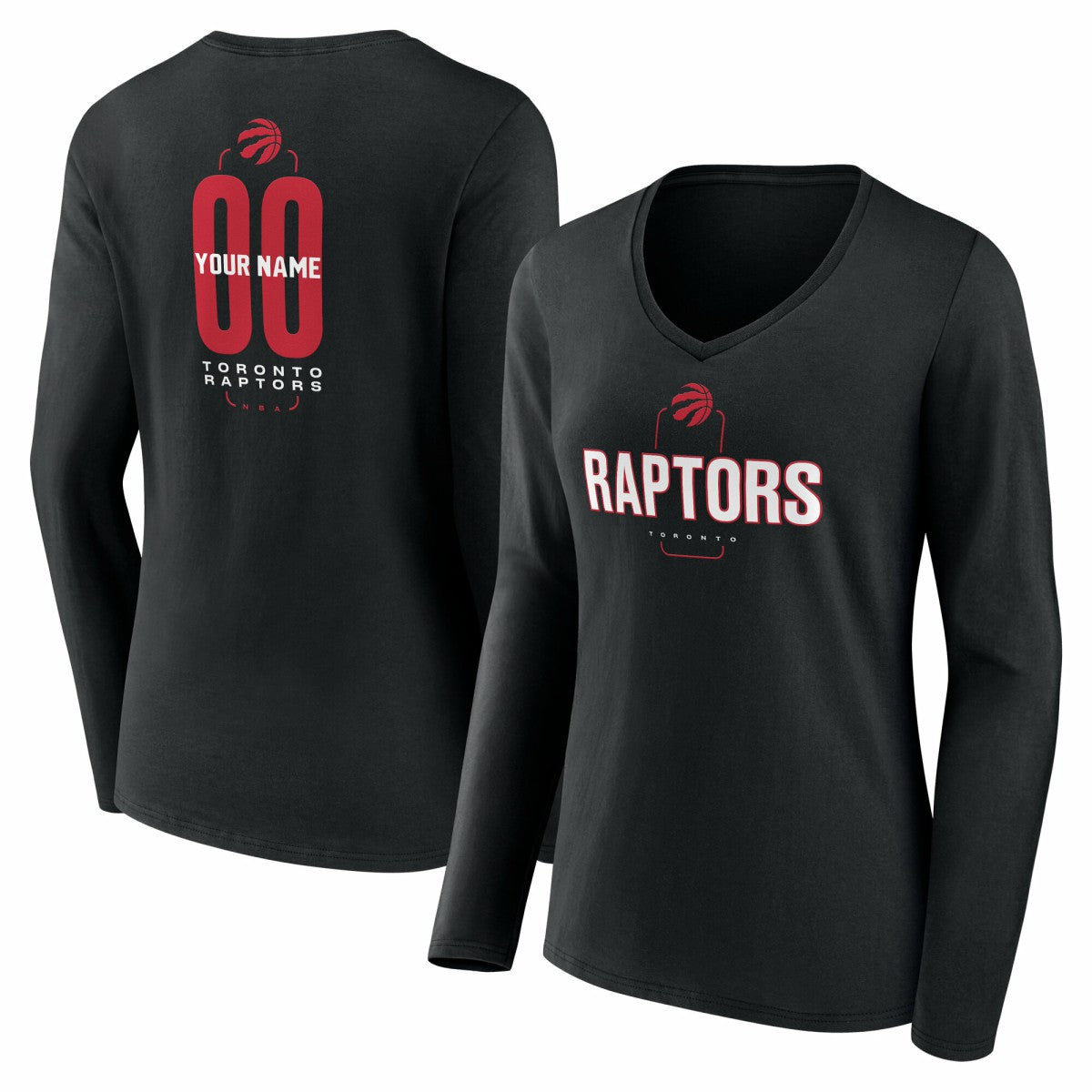 NBA Toronto Raptors Women's Center Court Name & Number Custom Long Sleeve V-Neck T-Shirt