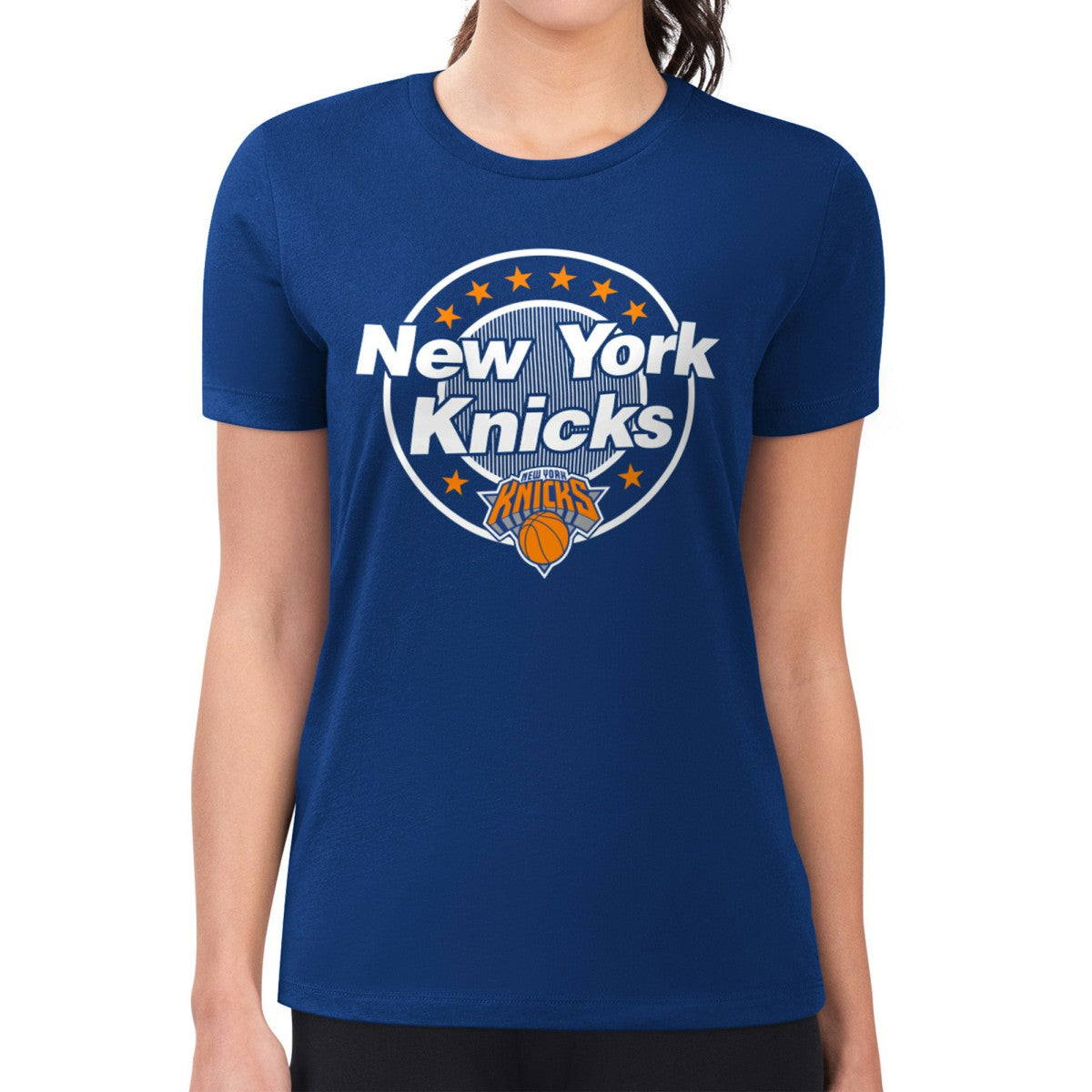 NBA New York Knicks G-III 4Her by Carl Banks Women's Super-Slim Lightweight Pinstripe Circle Graphic T-Shirt