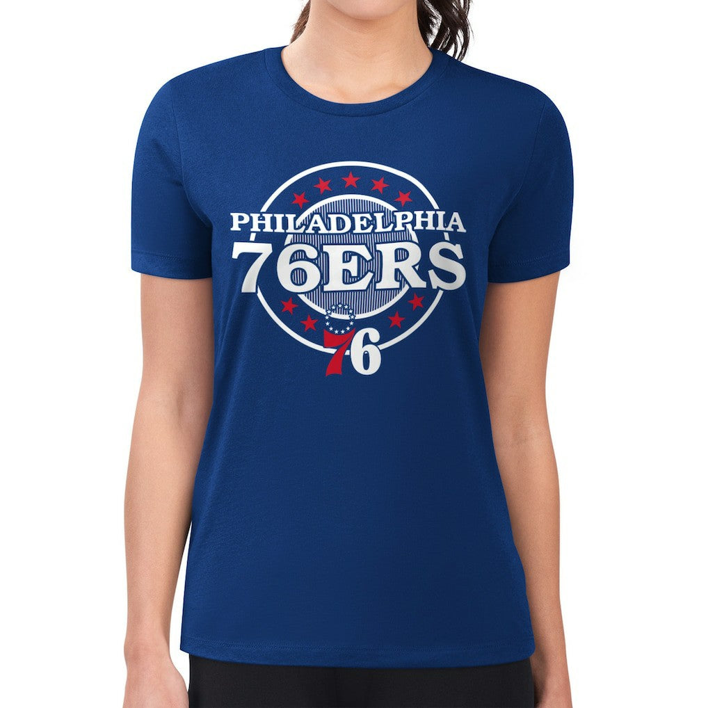 NBA Philadelphia 76ers G-III 4Her by Carl Banks Women's Super-Slim Lightweight Pinstripe Circle Graphic T-Shirt