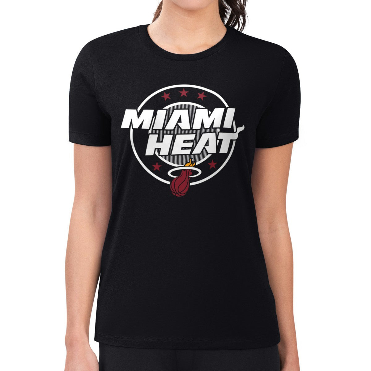 NBA Miami Heat G-III 4Her by Carl Banks Women's Super-Slim Lightweight Pinstripe Circle Graphic T-Shirt