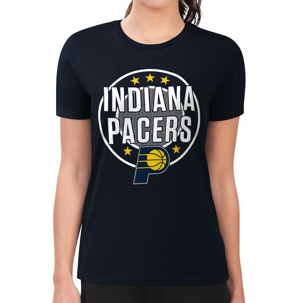 NBA Indiana Pacers G-III 4Her by Carl Banks Women's Super-Slim Lightweight Pinstripe Circle Graphic T-Shirt