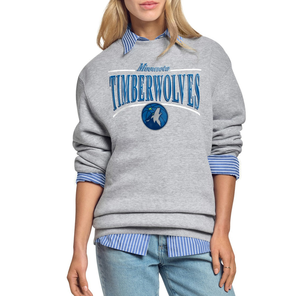 NBA Minnesota Timberwolves Starter Women's Arch Stripe Fleece Crewneck Sweatshirt