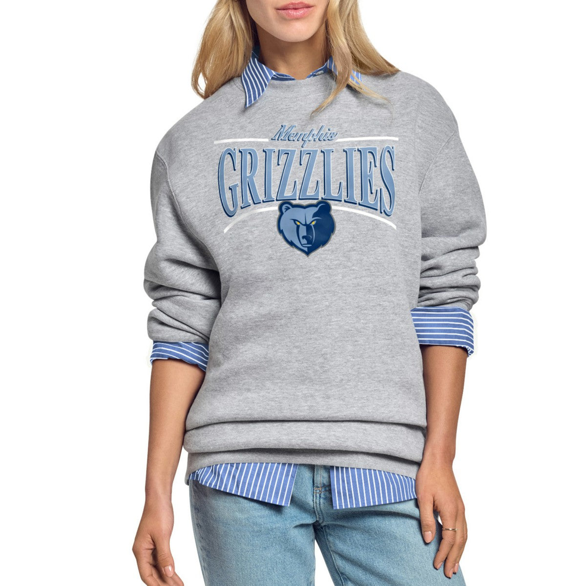 NBA Memphis Grizzlies Starter Women's Arch Stripe Fleece Crewneck Sweatshirt