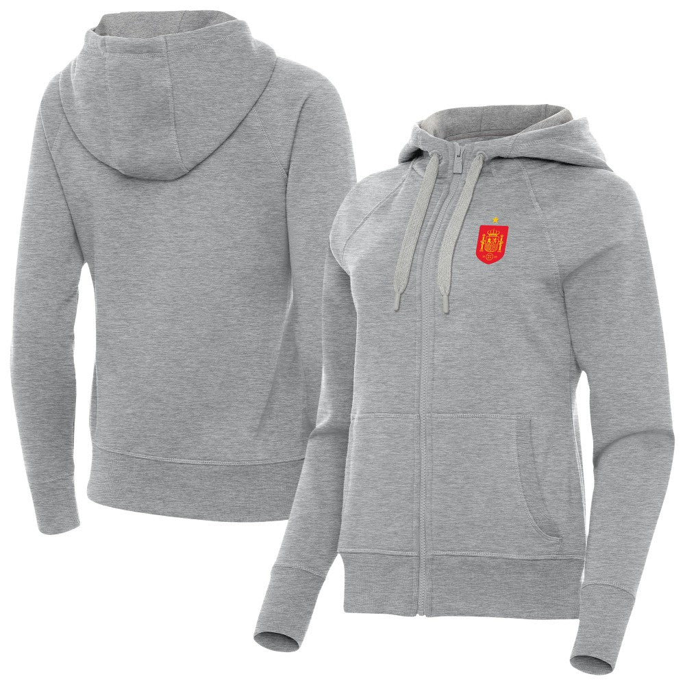 Spain National Team Antigua Women's Takeover Fleece Raglan Full-Zip Hoodie -  Heather Gray