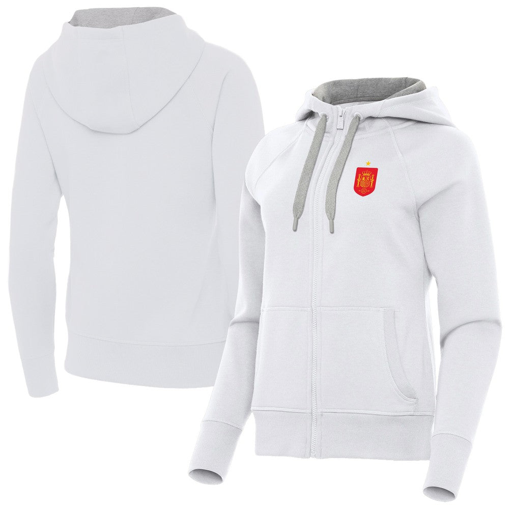 Spain National Team Antigua Women's Takeover Fleece Raglan Full-Zip Hoodie -  White