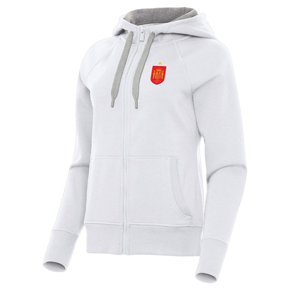 Spain National Team Antigua Women's Takeover Fleece Raglan Full-Zip Hoodie -  White